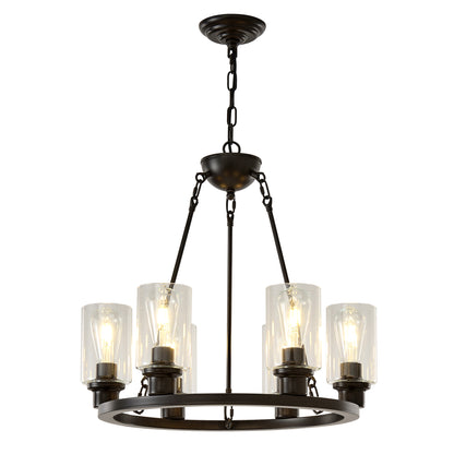 6-Light Matte Black Wagon Wheel Chandelier - view 9
