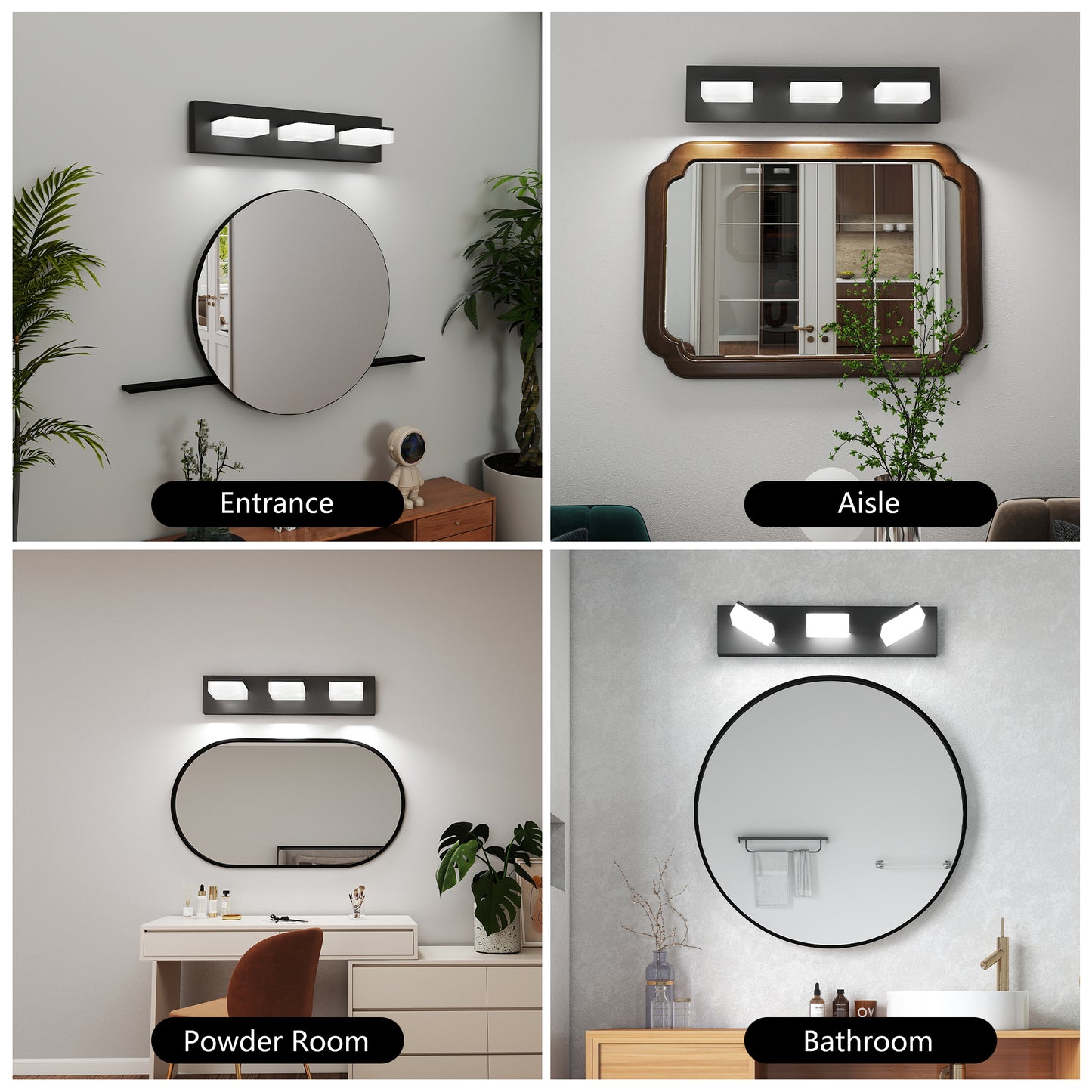 20" 3-Light Matte Black LED Vanity Light - view 3
