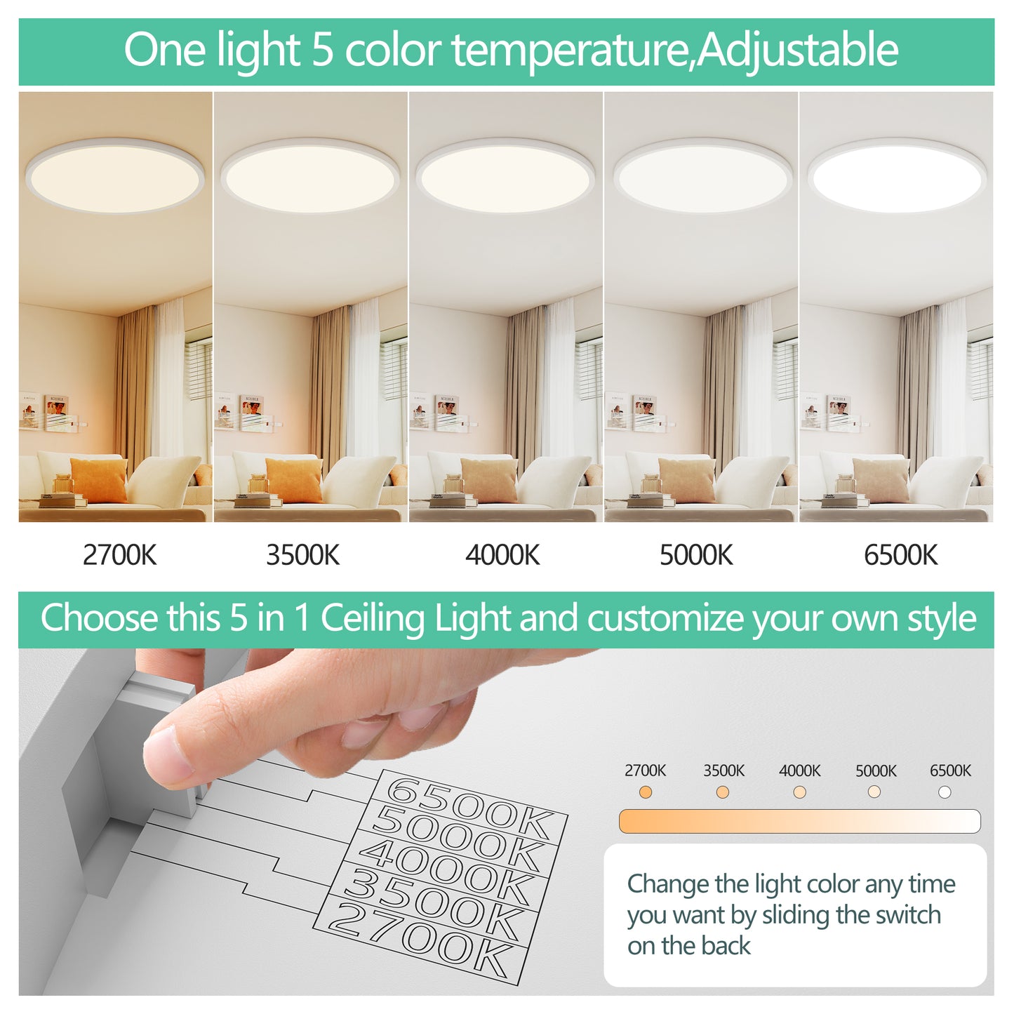 16" White Flush Mount Ceiling Light with Dimmable LED - view 5