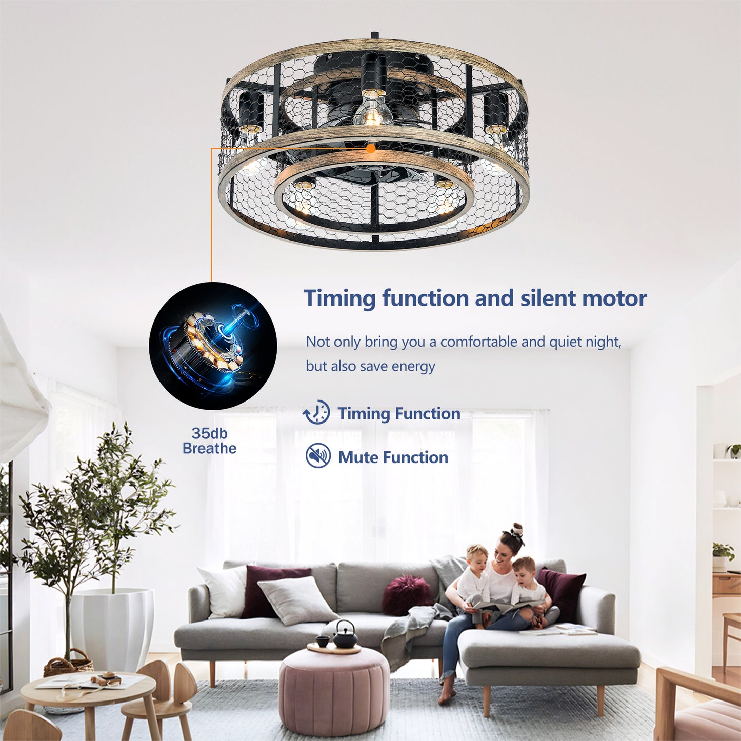 20" Matte Black Caged Ceiling Fan with Remote - view 8