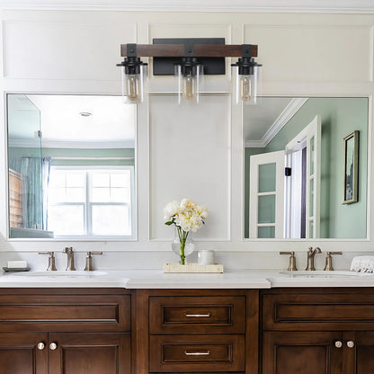 19" 3-Light Walnut Farmhouse Vanity Light with Glass Shades - view 3