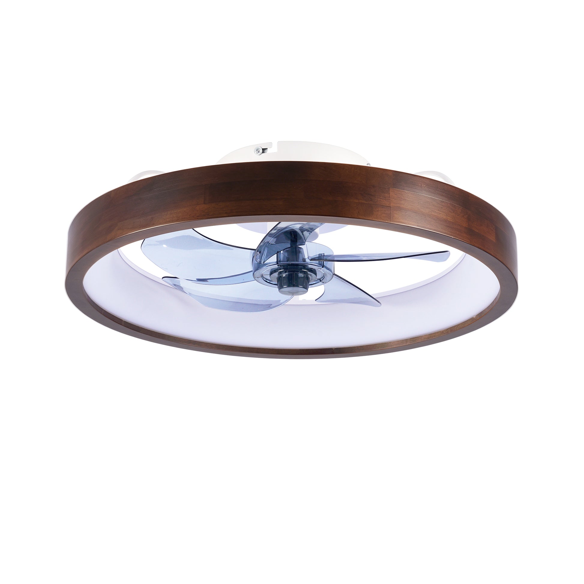 20" White & Wood Flush Mount Ceiling Fan with Dimmable LED - view 17