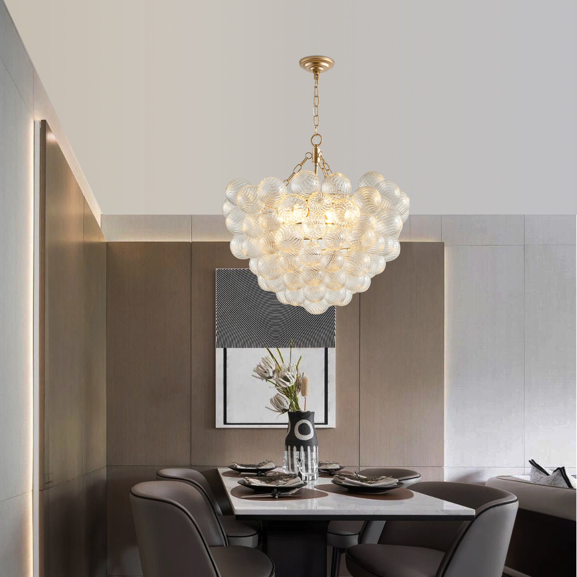 23.6" Gold Chandelier with Threaded Glass Globe - view 3
