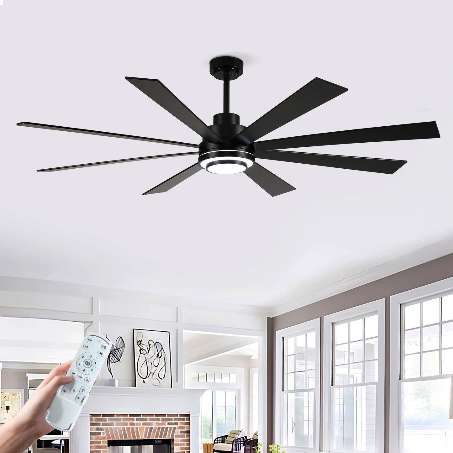 72" Matte Black 8-Blade Ceiling Fan with Dimmable LED - view 8