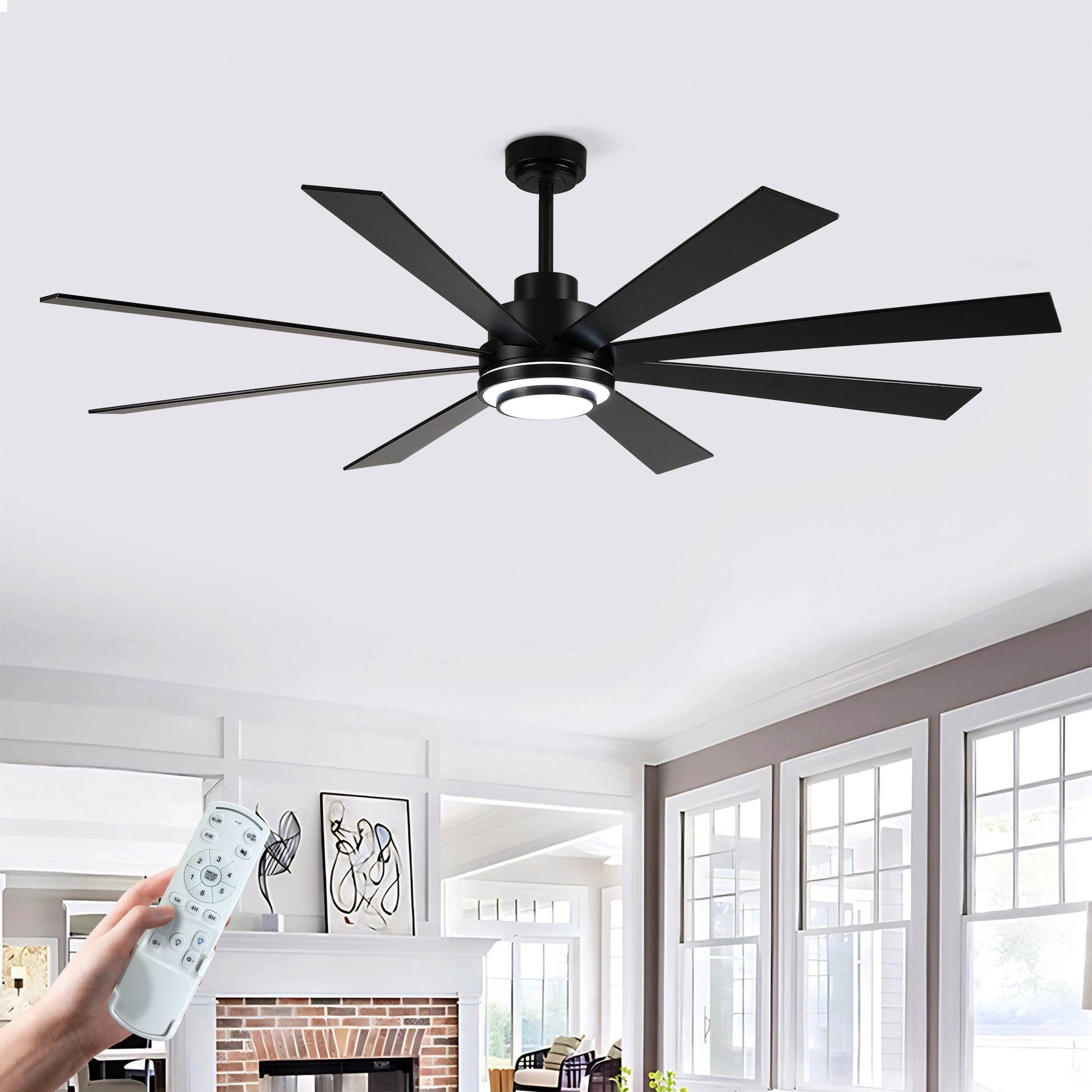 72" Matte Black 8-Blade Ceiling Fan with Dimmable LED - view 8