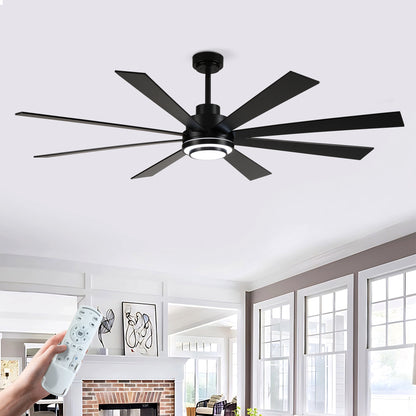 72" Matte Black 8-Blade Ceiling Fan with Dimmable LED - view 8