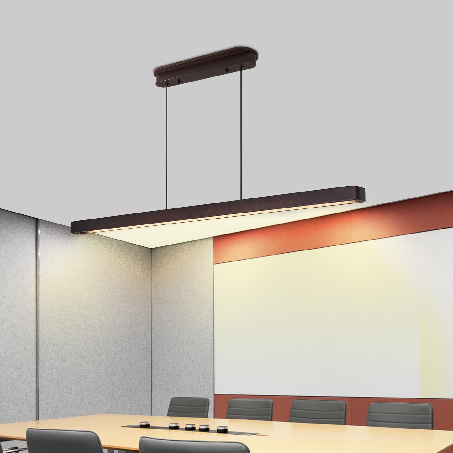 51" Walnut Wood Modern LED Pendant Light