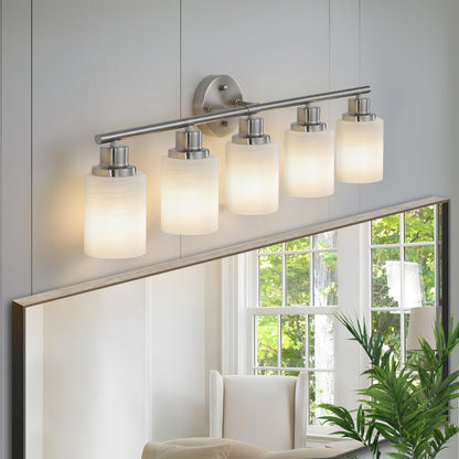 31" 5-Light Brushed Nickel Vanity Light with Frosted Glass - view 4