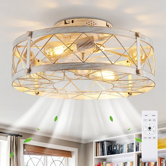 20" Matte White Caged Ceiling Fan with Remote - view 2