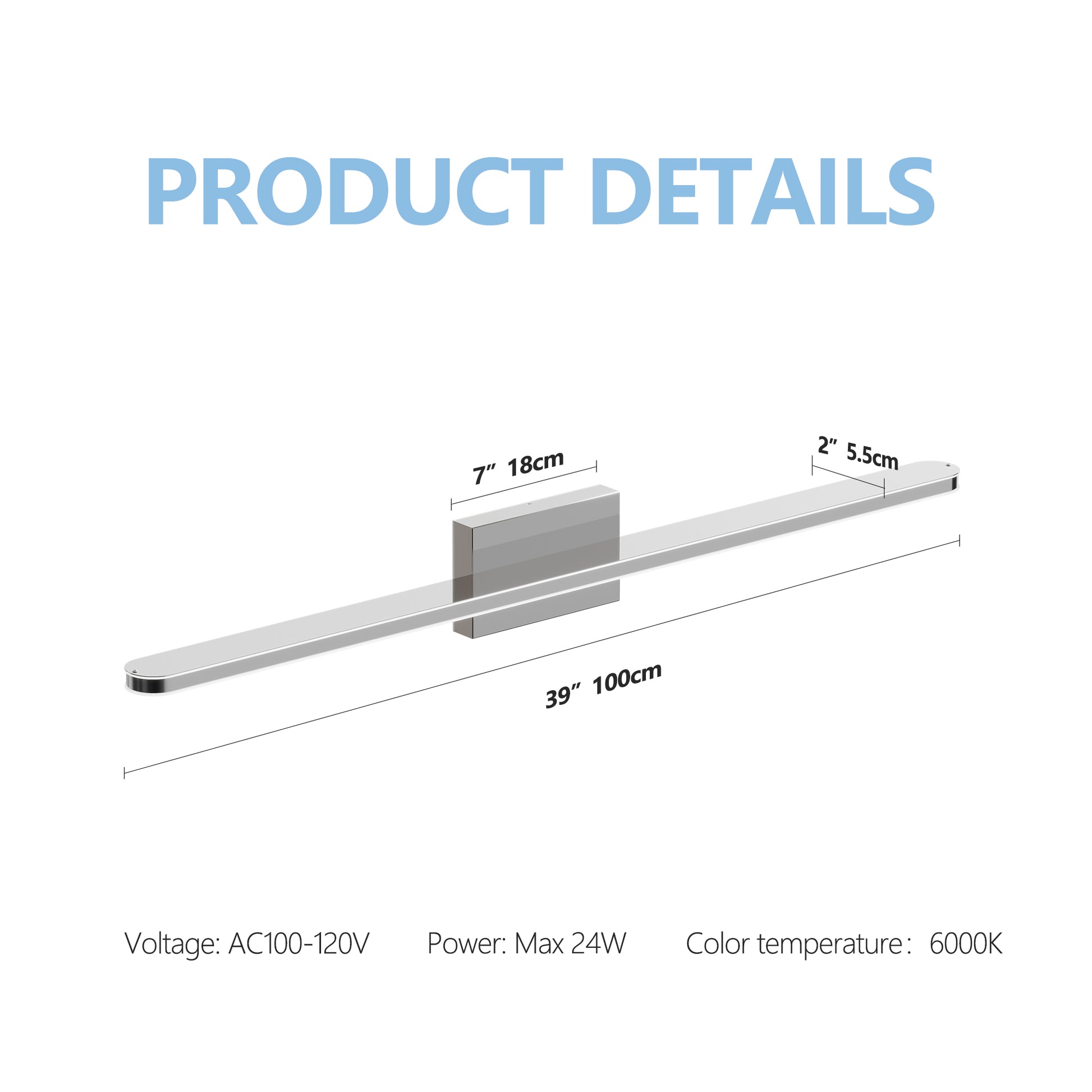 39" Modern Chrome LED Bathroom Vanity Light - view 7