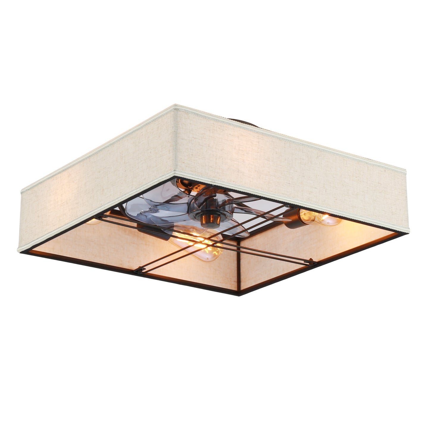 16.6" Square Fabric Farmhouse Flush Mount Ceiling Fan