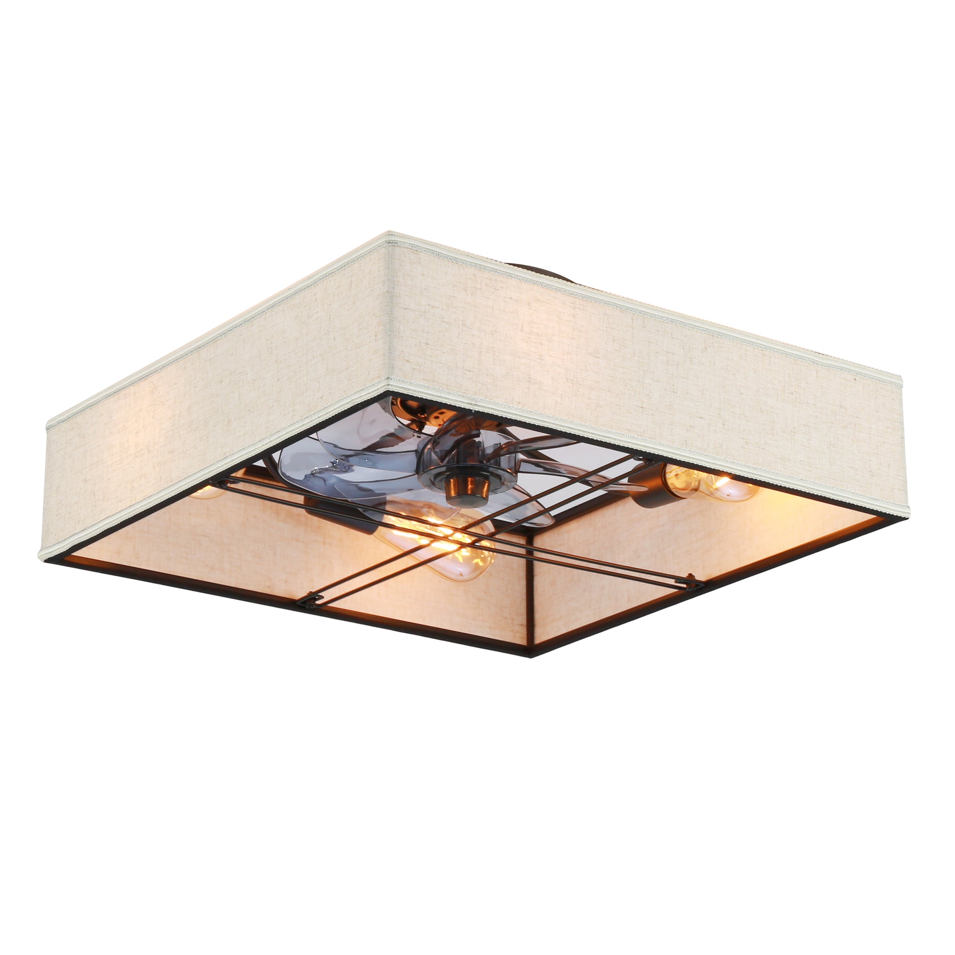 16.6" Square Fabric Farmhouse Flush Mount Ceiling Fan