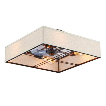 16.6" Square Fabric Farmhouse Flush Mount Ceiling Fan