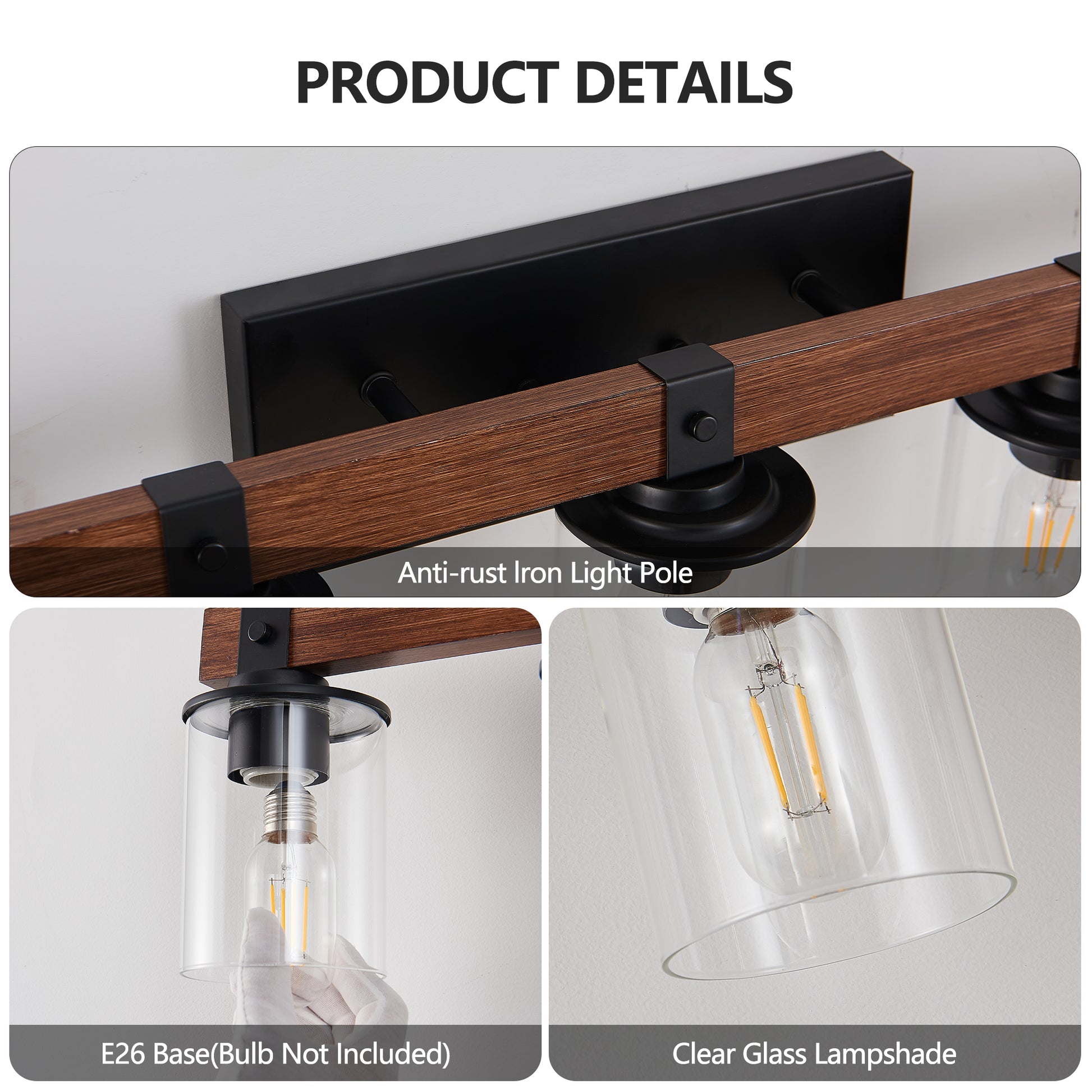 50" 7-Light Farmhouse Vanity Light with Wood Accent - view 7