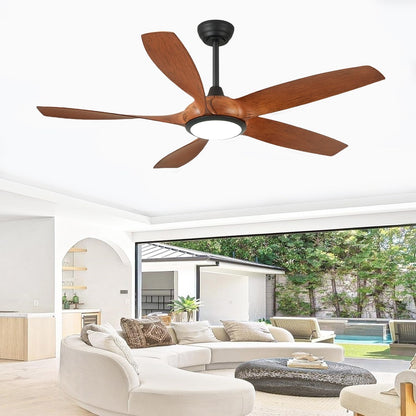 56" 5-Blade Matte Black & Wood Ceiling Fan with Remote - view 6