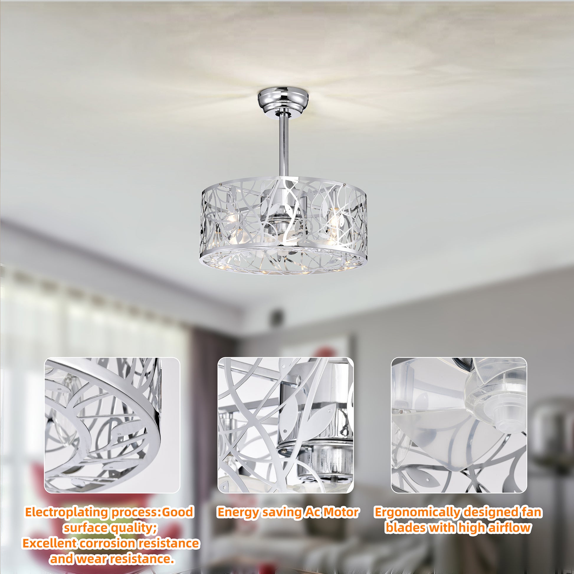 18" Chrome Caged Industrial 5-Blade Ceiling Fan - view 5