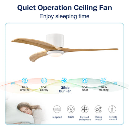 52" Matte White Solid Wood Ceiling Fan with Light & Remote - view 11