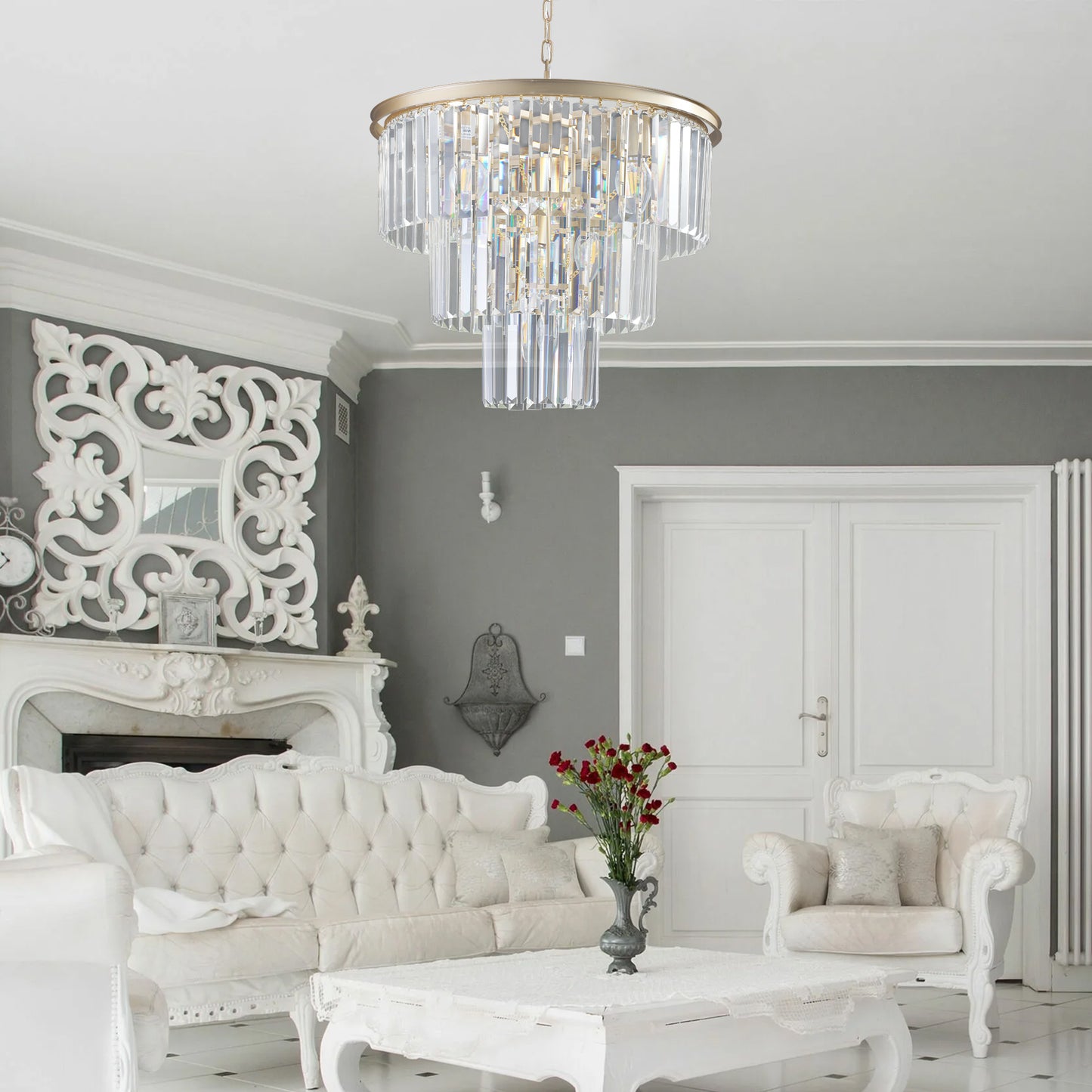20" 7-Light Gold 3-Tier Crystal Chandelier - view 2