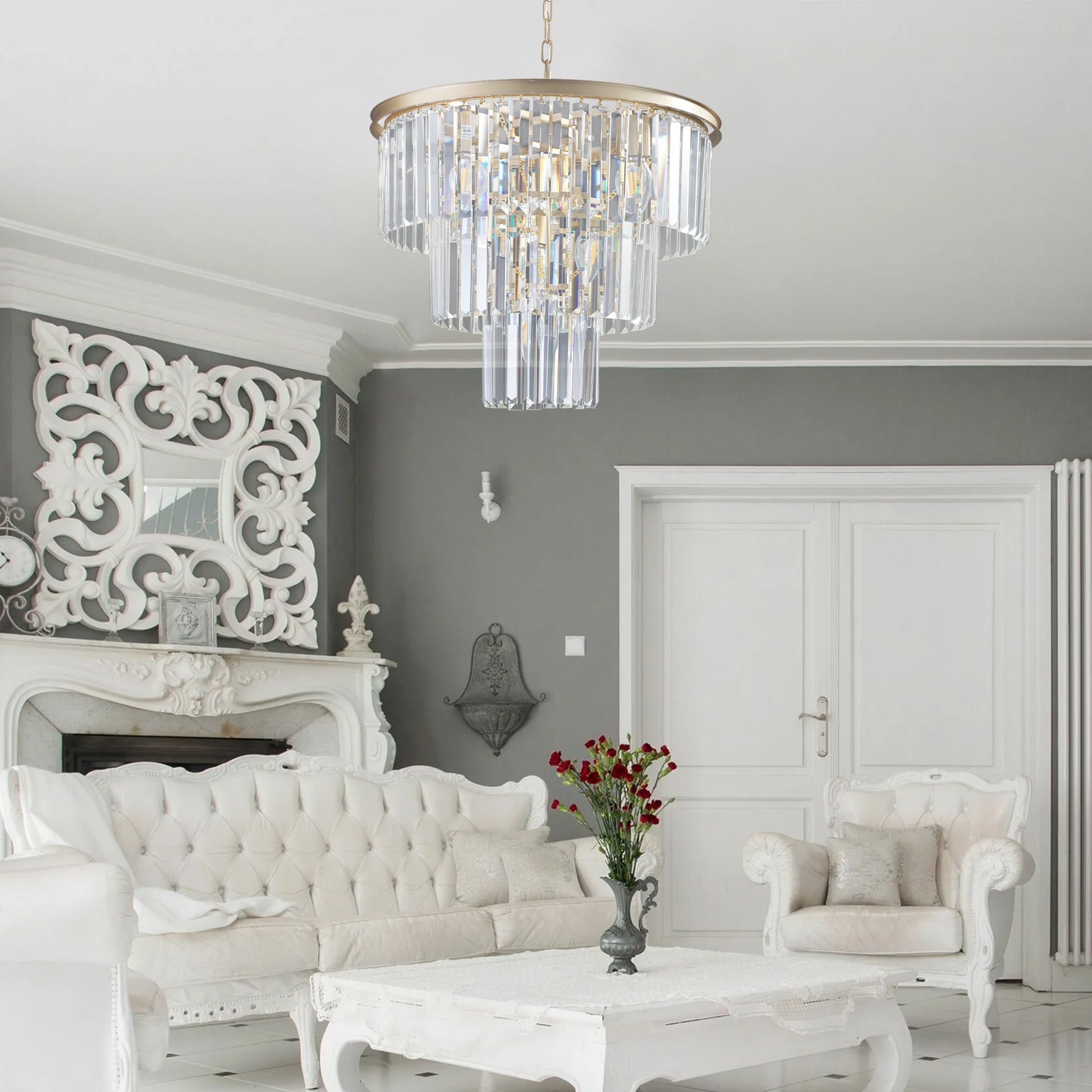 20" 7-Light Gold 3-Tier Crystal Chandelier - view 2