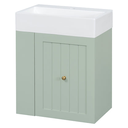 20" Green Wall-Mounted Bathroom Vanity with Ceramic Sink