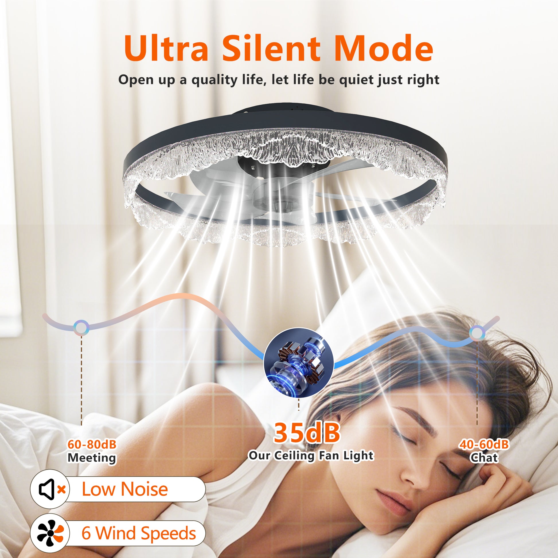20" Black Acrylic Ring Ceiling Fan with Dimmable LED - view 5