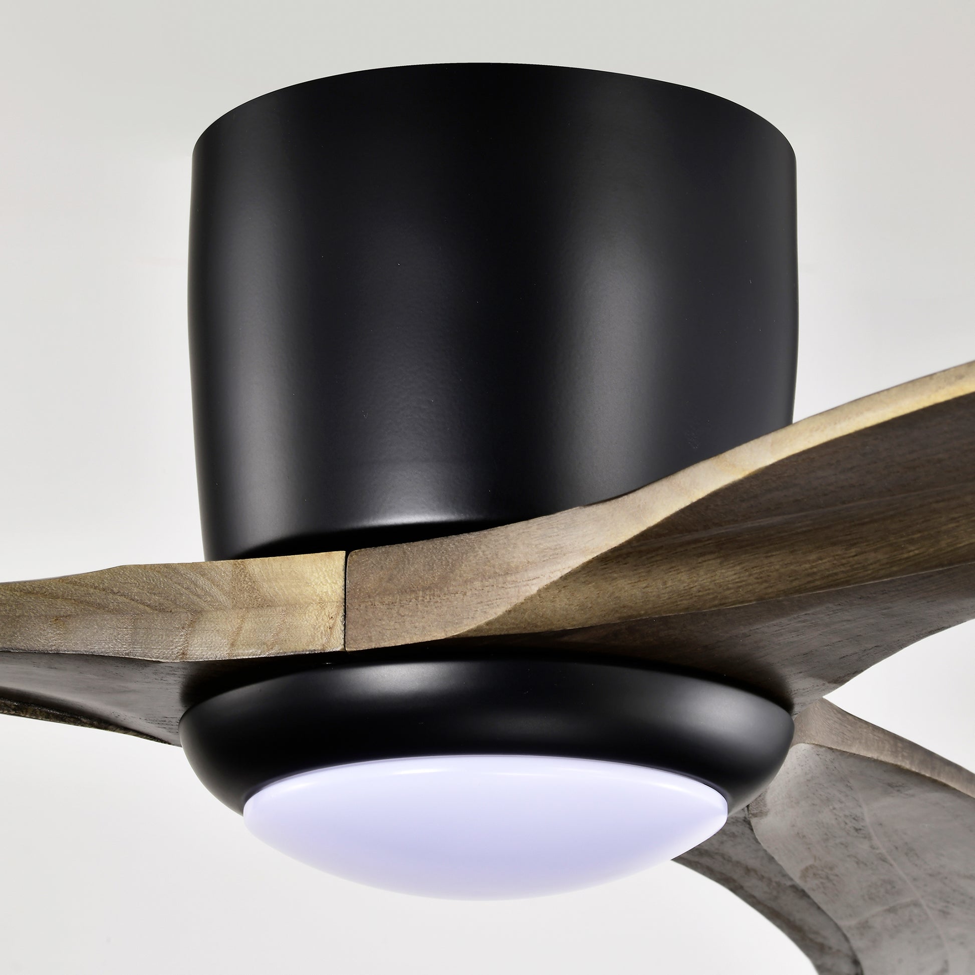 52" Matte Black Flush Mount Wood Ceiling Fan with Remote - view 14
