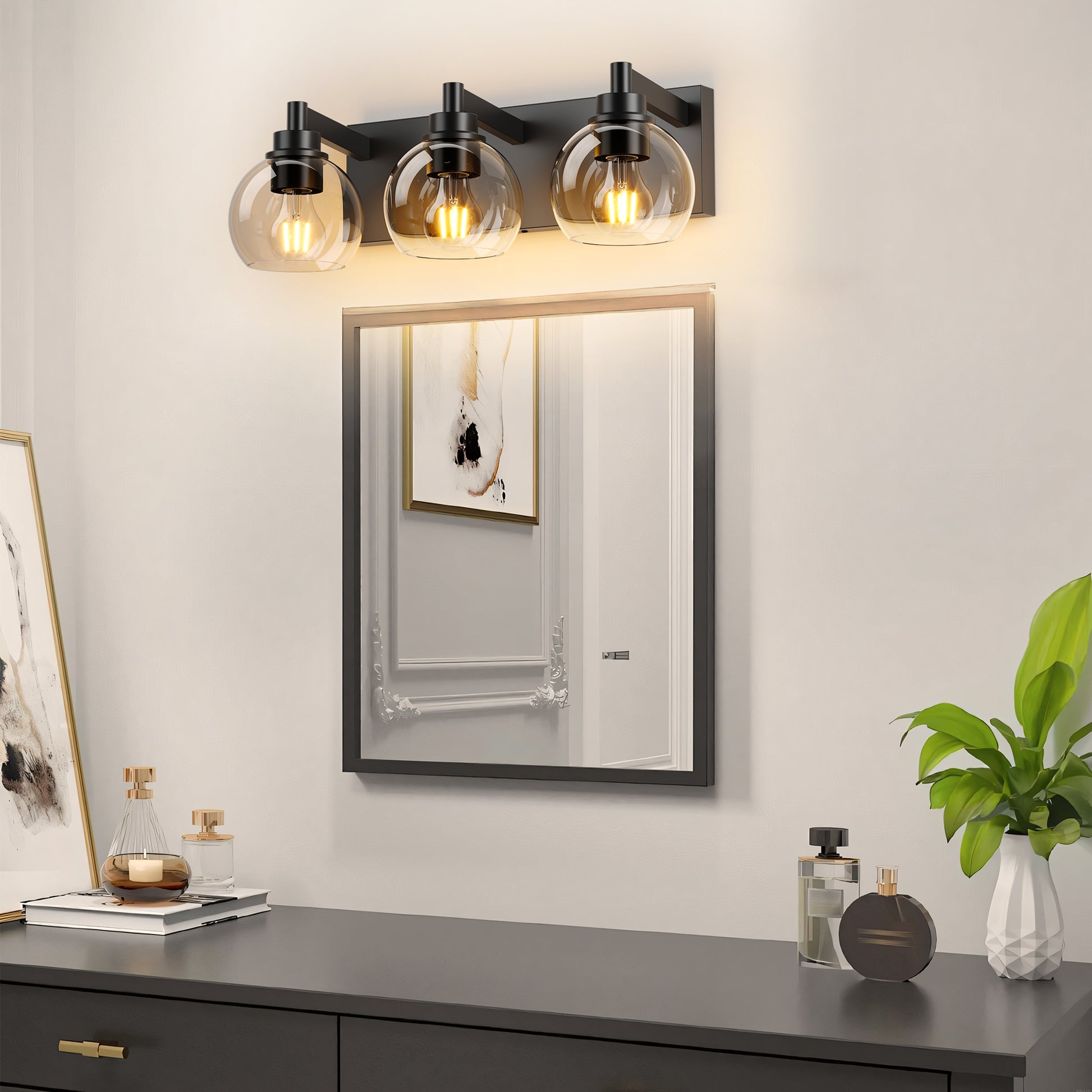 3-Light Matte Black Vanity Light with Clear Glass - view 2