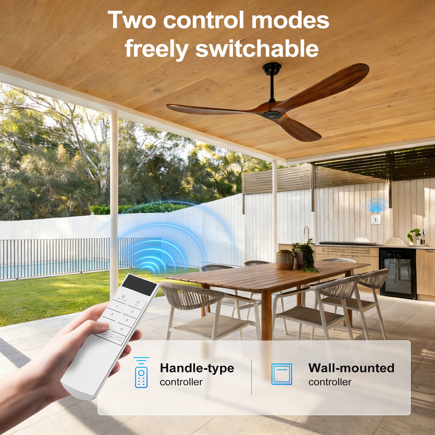 72" Walnut Solid Wood Ceiling Fan with Remote - view 9