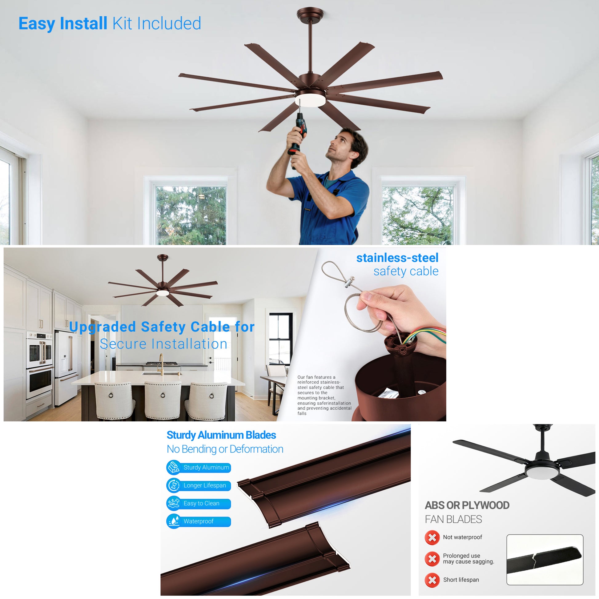 72" Industrial Coffee Ceiling Fan with Remote - view 13
