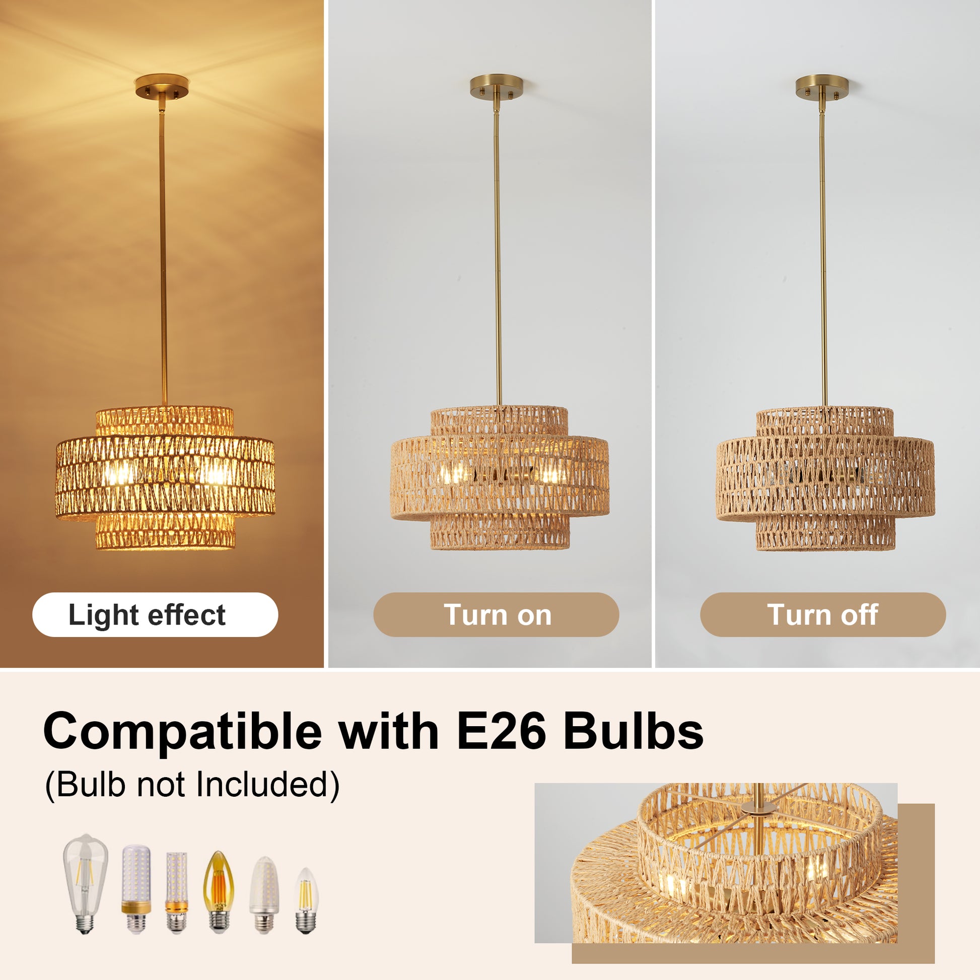 17.7" 4-Light Boho Rattan Woven Chandelier - view 5