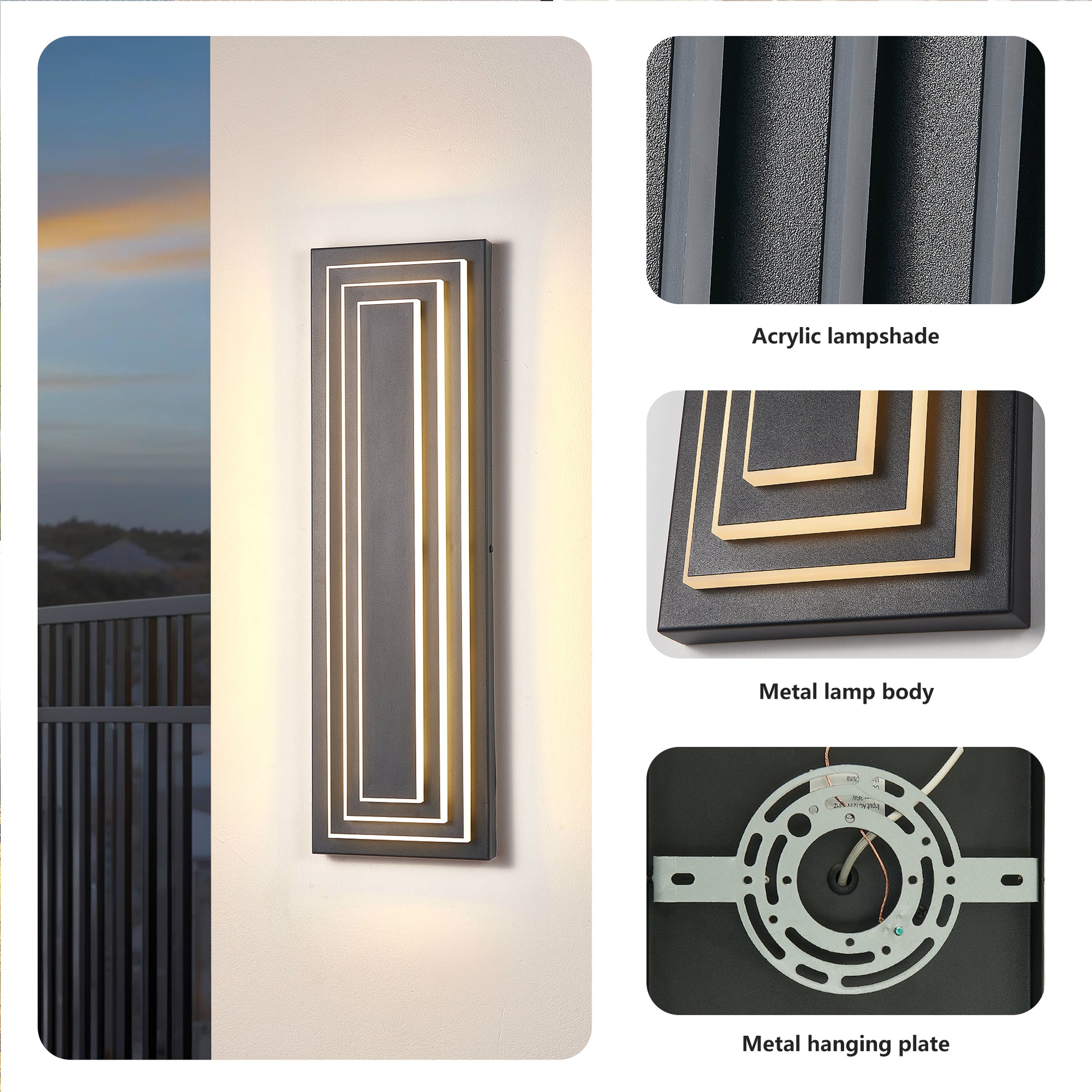 23.6" Black LED Outdoor Wall Light, Set of 2 - view 6