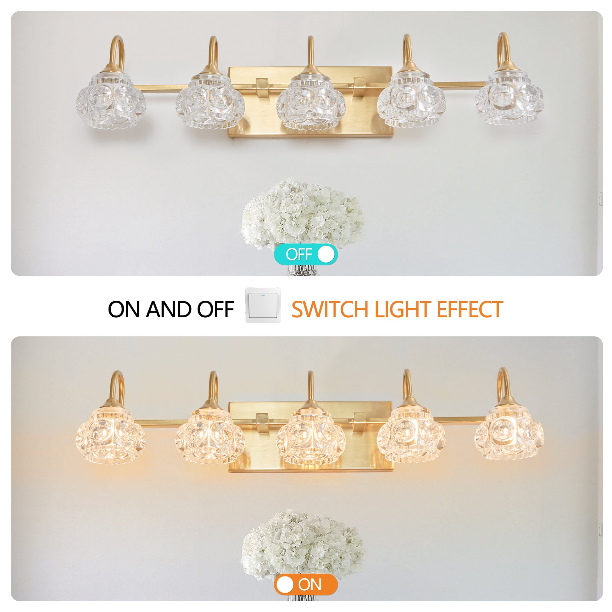 29" 5-Light Gold Crystal Vanity Wall Light - view 6