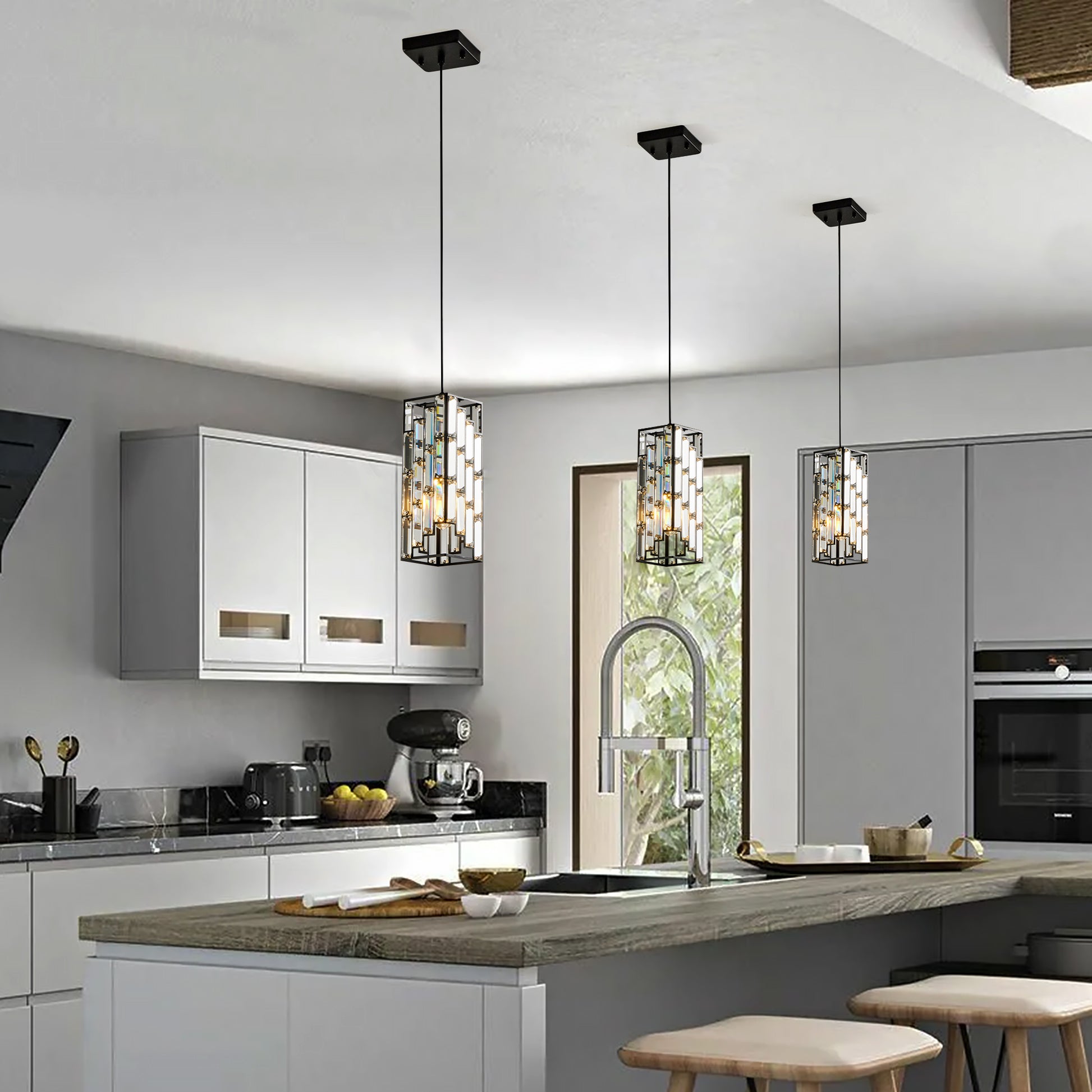 4" Black Crystal Pendant Light, Set of 3 - view 2