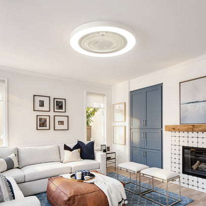 Matte White Flush Mount Ceiling Fan with Dimmable LED - view 3