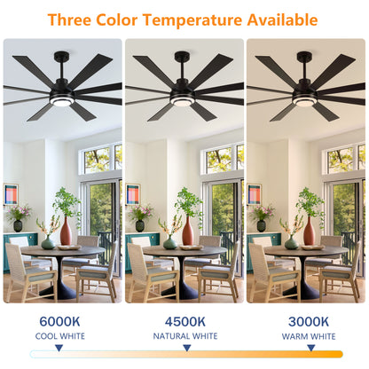 72" Matte Black 8-Blade Ceiling Fan with Dimmable LED - view 13