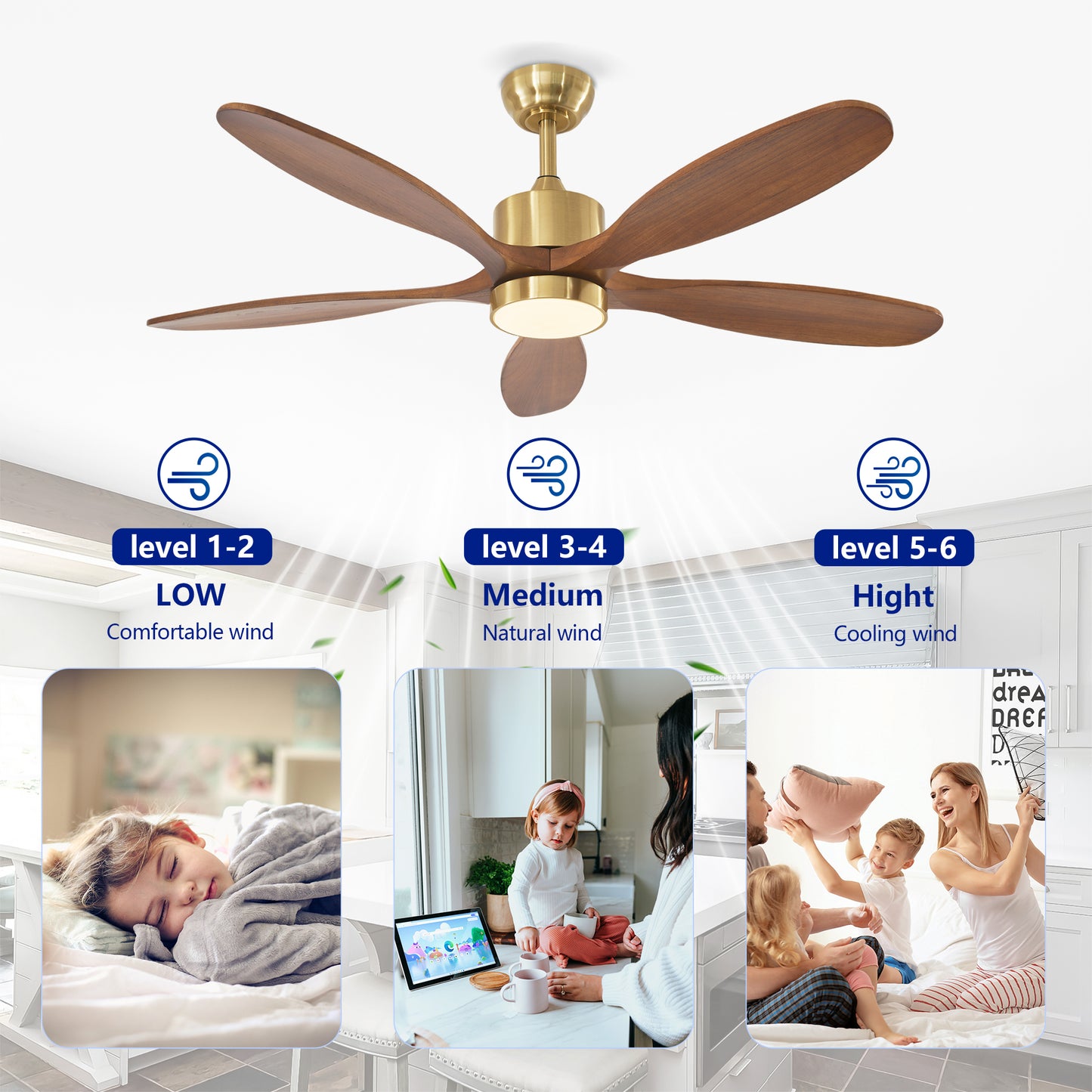 52" Gold Reversible Ceiling Fan with Light - view 11
