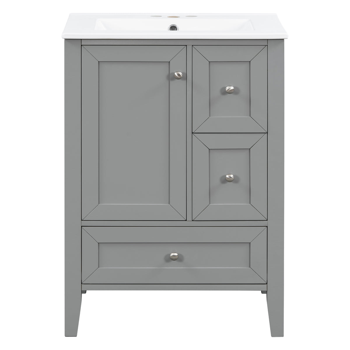 24" Gray Bathroom Vanity with Sink, 2 Drawers & Bottom Drawer