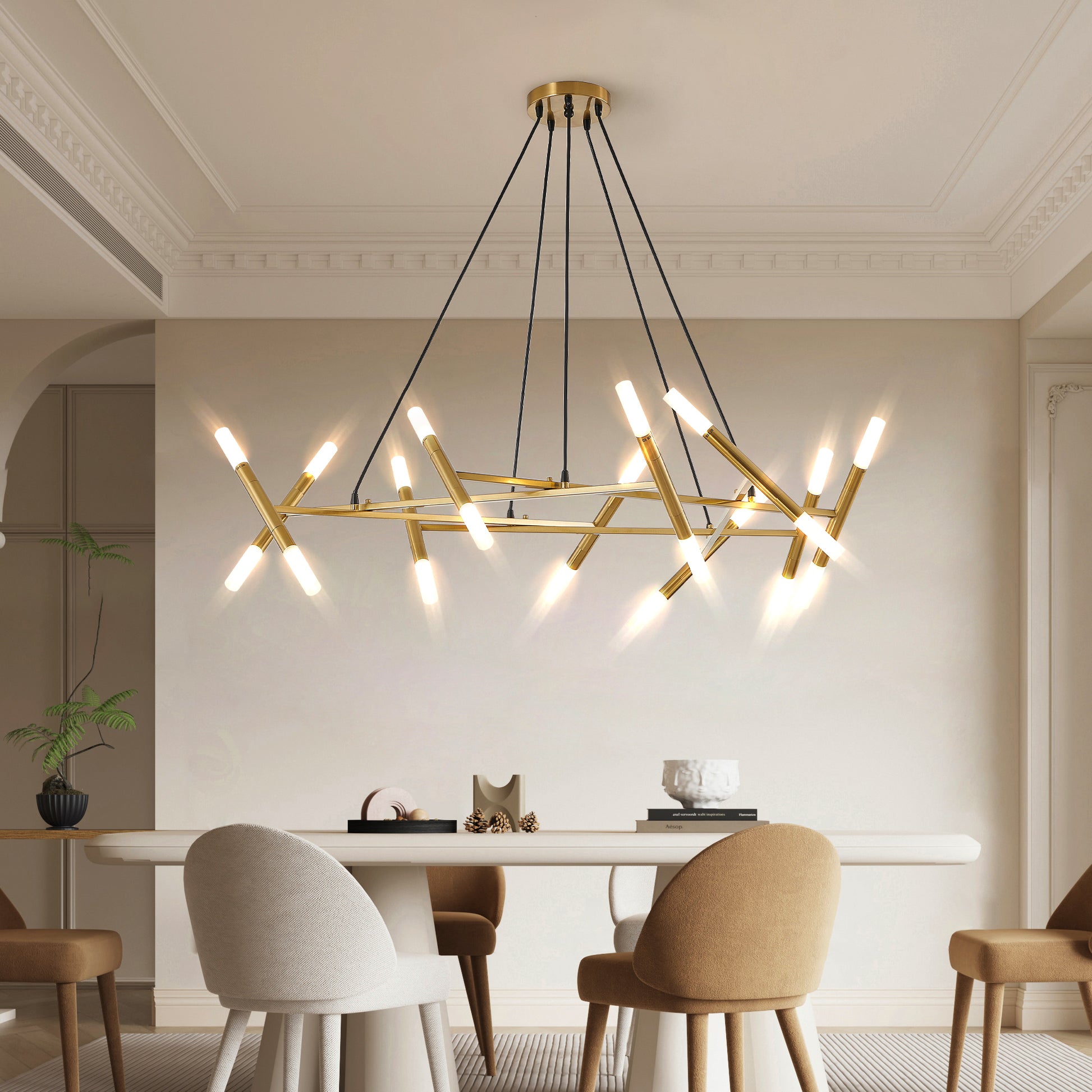 41" Gold Branch Chandelier with Frosted Tubes - view 3