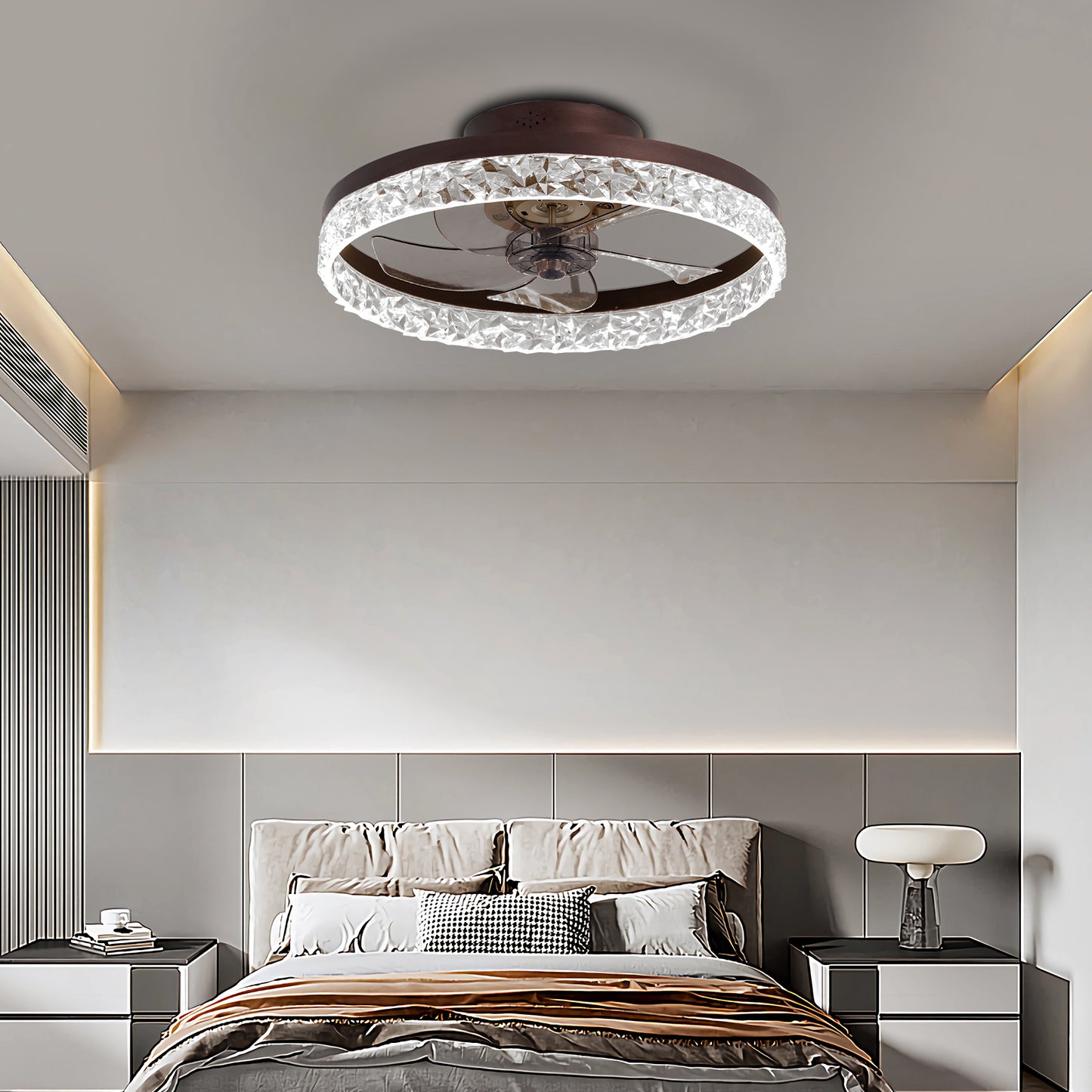 19.7" Brown Flush Mount Ceiling Fan with Dimmable LED - view 2
