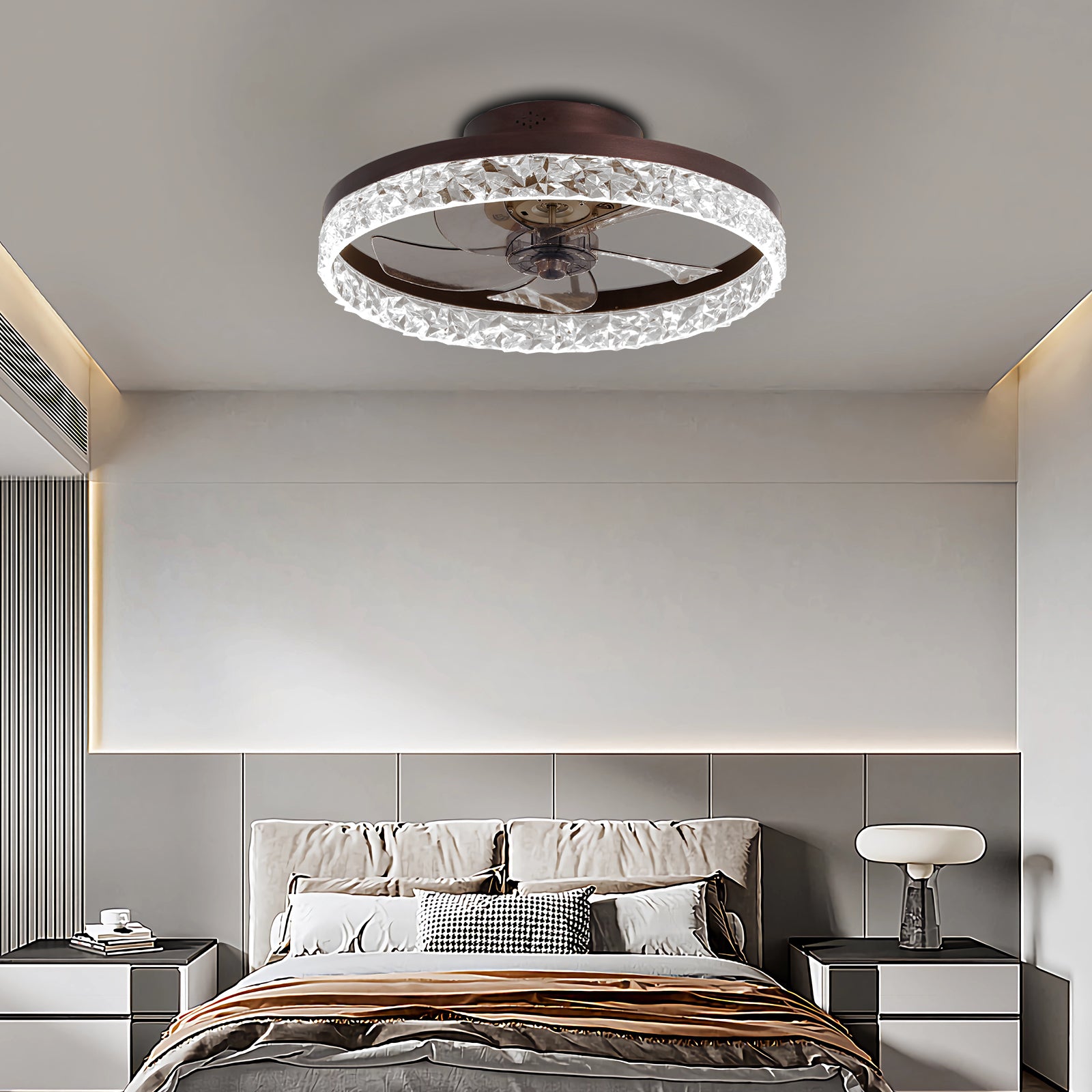 19.7" Brown Flush Mount Ceiling Fan with Dimmable LED - view 2