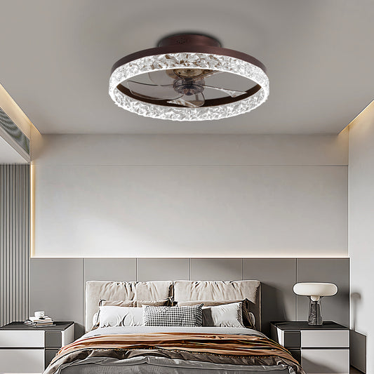 19.7" Brown Flush Mount Ceiling Fan with Dimmable LED - view 2