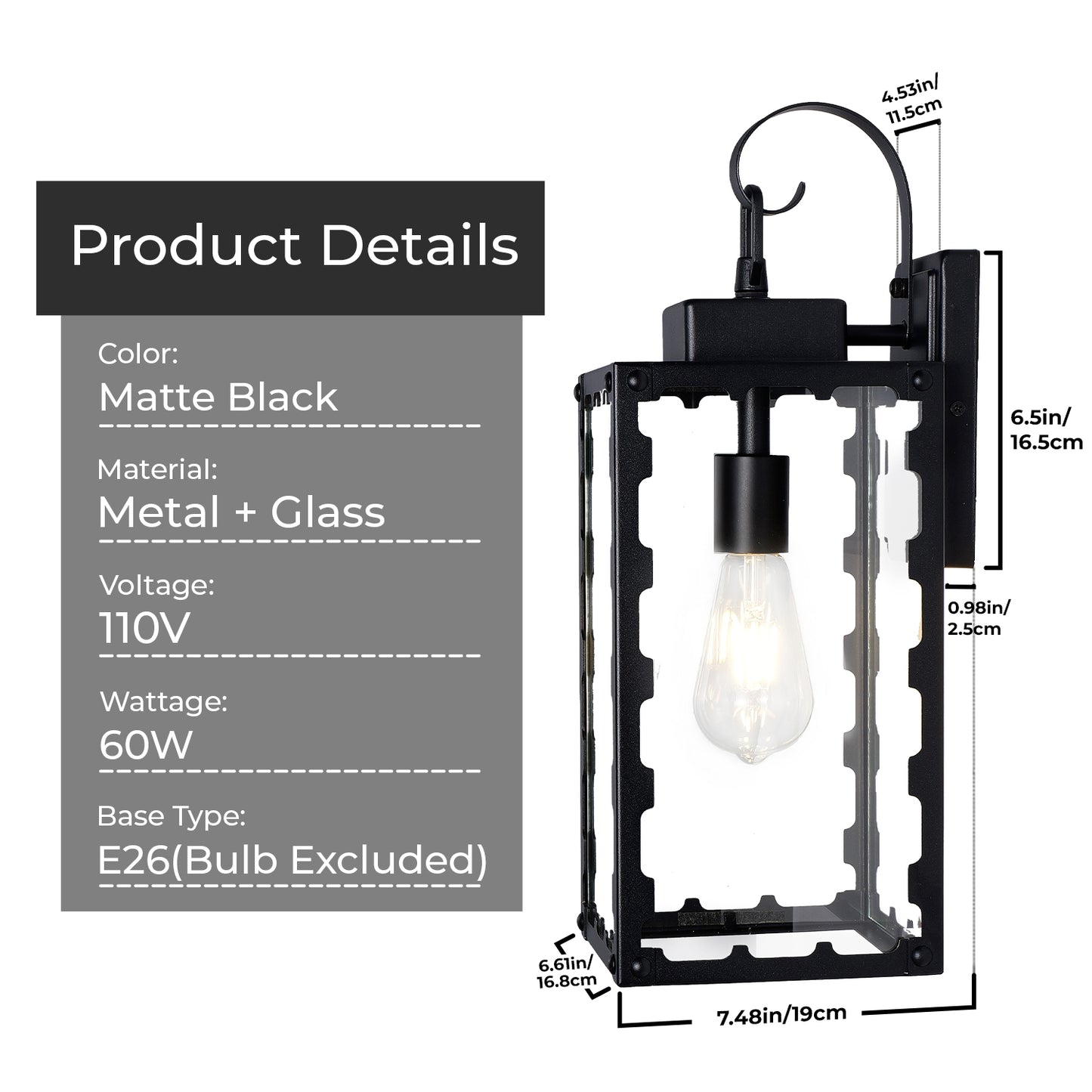 18" Matte Black Sawtooth Outdoor Wall Light with Clear Glass - view 8