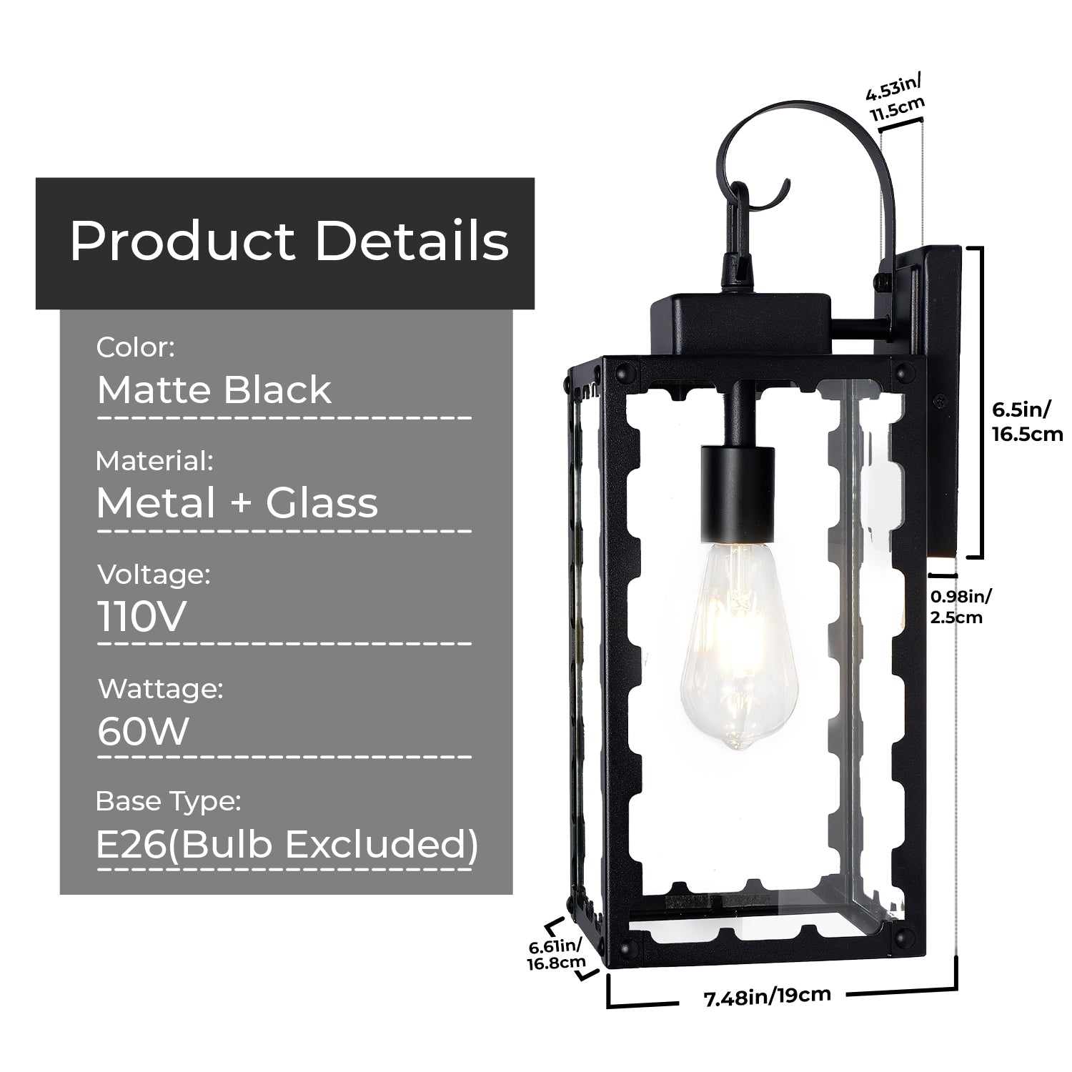 18" Matte Black Sawtooth Outdoor Wall Light with Clear Glass - view 8