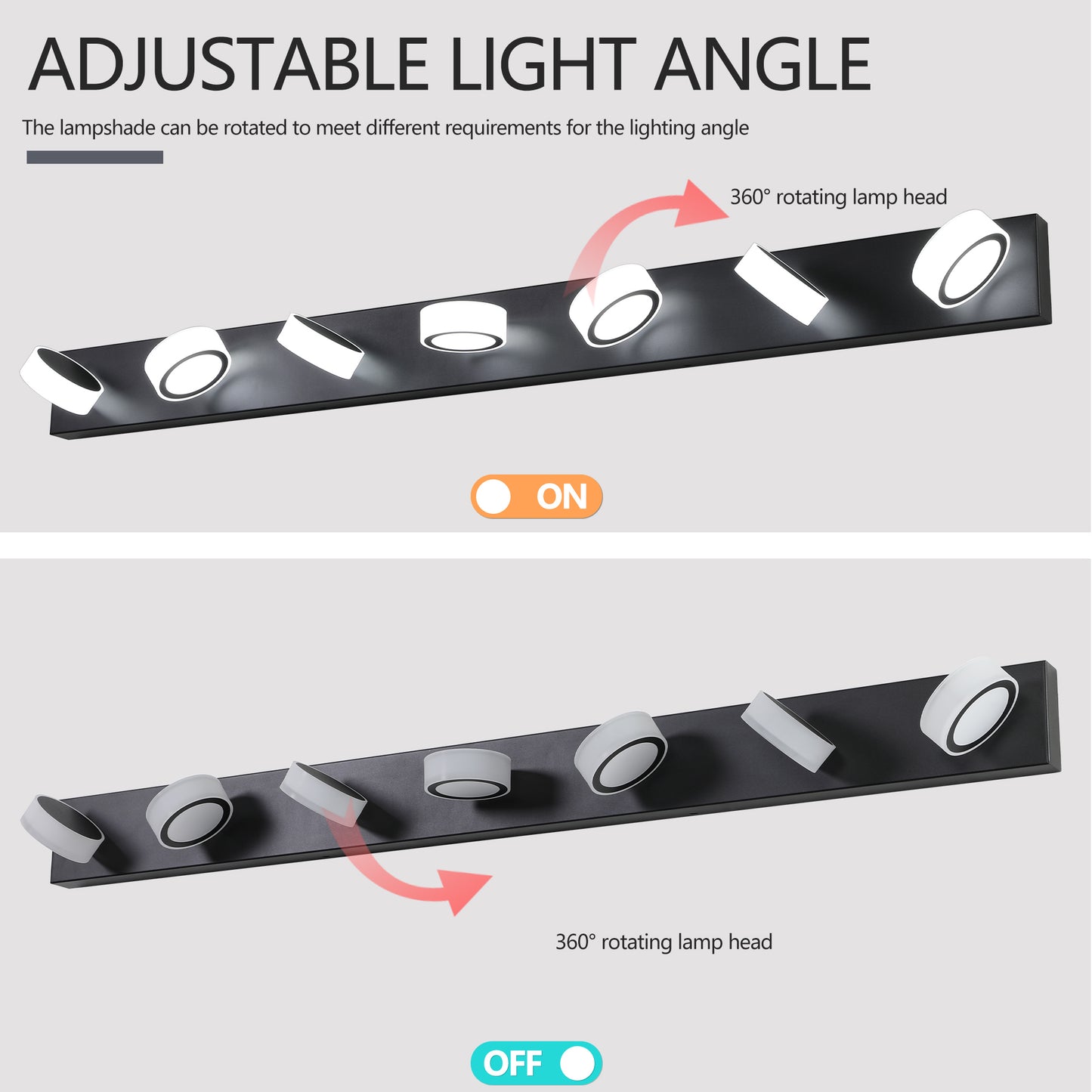 52" 7-Light Black Vanity Light with Dimmable LED - view 7