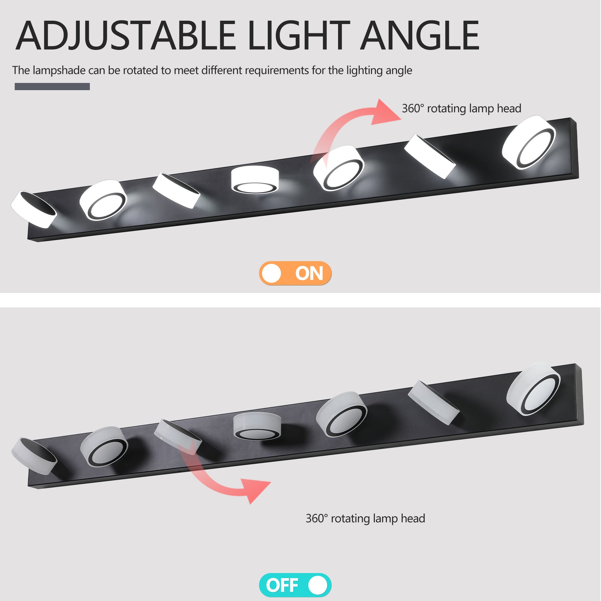 52" 7-Light Black Vanity Light with Dimmable LED - view 7