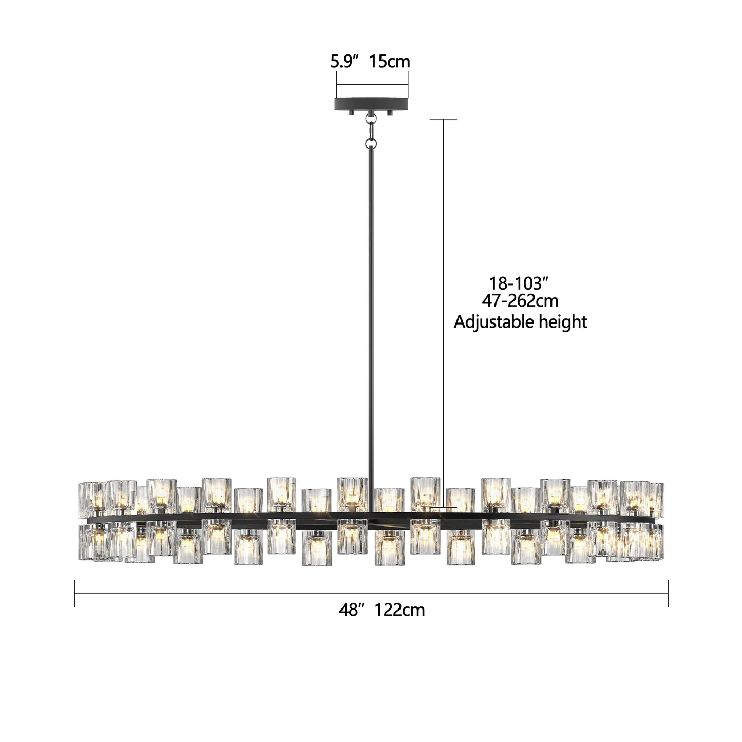 48" Modern Black Crystal LED Chandelier - view 6