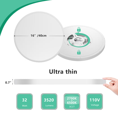 16" White Flush Mount Ceiling Light with Dimmable LED - view 7