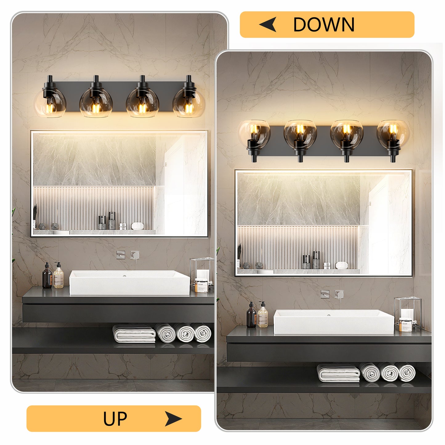 4-Light Matte Black Industrial Vanity Light with Globe Glass - view 5
