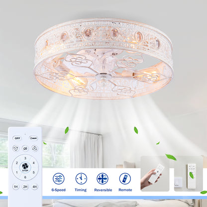 20" White & Gold Crystal Caged Ceiling Fan with Remote - view 9
