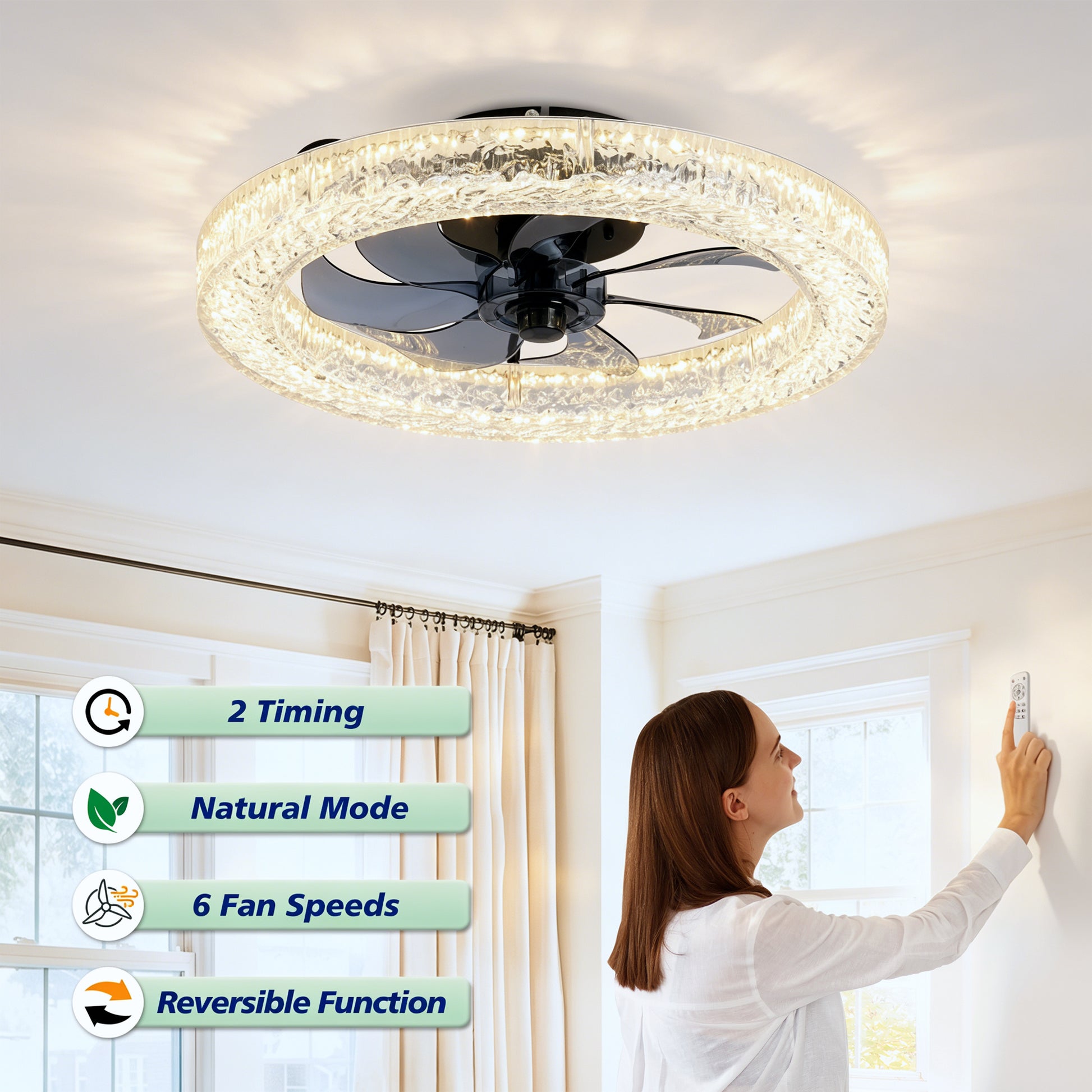 Matte Black Acrylic Ice Brick Ceiling Fan with Dimmable LED - view 13